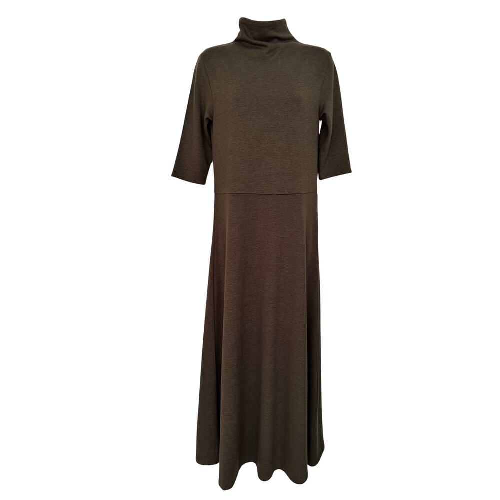 Vince Elbow Sleeve Turtleneck Dress Women's Medium Olive Green Excellent Condit